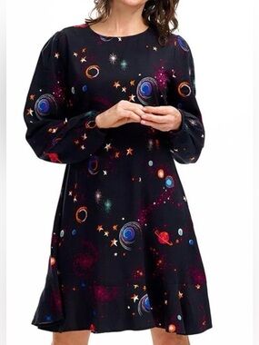 SUGARHILL BRIGHTON Juliette Dress Colourful Universe Black Size 8 Galaxy space